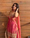 Designer Heavy Fandy Silk Top Plazzo And Dupatta Set With Sequence And Embroidery Work