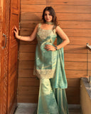Designer Heavy Fandy Silk Top Plazzo And Dupatta Set With Sequence And Embroidery Work
