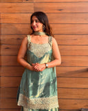 Designer Heavy Fandy Silk Top Plazzo And Dupatta Set With Sequence And Embroidery Work