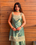 Designer Heavy Fandy Silk Top Plazzo And Dupatta Set With Sequence And Embroidery Work