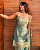 Designer Heavy Fandy Silk Top Plazzo And Dupatta Set With Sequence And Embroidery Work