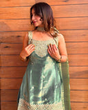 Designer Heavy Fandy Silk Top Plazzo And Dupatta Set With Sequence And Embroidery Work