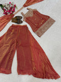 Designer Heavy Fandy Silk Top Plazzo And Dupatta Set With Sequence And Embroidery Work
