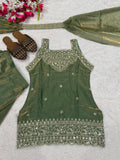Designer Heavy Fandy Silk Top Plazzo And Dupatta Set With Sequence And Embroidery Work