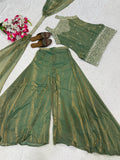 Designer Heavy Fandy Silk Top Plazzo And Dupatta Set With Sequence And Embroidery Work