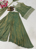 Designer Heavy Fandy Silk Top Plazzo And Dupatta Set With Sequence And Embroidery Work