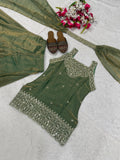 Designer Heavy Fandy Silk Top Plazzo And Dupatta Set With Sequence And Embroidery Work