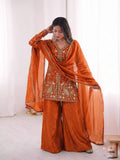 Latest Designer Pur Heavy Fendy Silk Top Plazzo & Dupatta Set