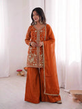 Latest Designer Pur Heavy Fendy Silk Top Plazzo & Dupatta Set