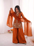 Latest Designer Pur Heavy Fendy Silk Top Plazzo & Dupatta Set
