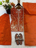 Latest Designer Pur Heavy Fendy Silk Top Plazzo & Dupatta Set