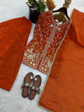 Latest Designer Pur Heavy Fendy Silk Top Plazzo & Dupatta Set