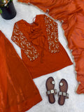 Latest Designer Pur Heavy Fendy Silk Top Plazzo & Dupatta Set