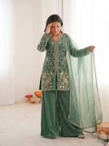 Latest Designer Pur Heavy Fendy Silk Top Plazzo & Dupatta Set