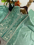 Latest Designer Pur Heavy Fendy Silk Top Plazzo & Dupatta Set