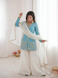 Latest Designer Pur Heavy Fendy Silk Top Plazzo & Dupatta Set