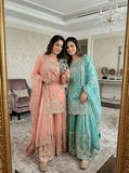 Latest Designer Trending Orgenza Twine Net Top Sarara And Dupatta Set