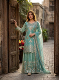 Latest Designer Trending Orgenza Twine Net Top Sarara And Dupatta Set