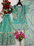 Latest Designer Trending Orgenza Twine Net Top Sarara And Dupatta Set