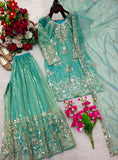 Latest Designer Trending Orgenza Twine Net Top Sarara And Dupatta Set