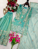 Latest Designer Trending Orgenza Twine Net Top Sarara And Dupatta Set