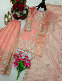 Latest Designer Trending Orgenza Twine Net Top Sarara And Dupatta Set