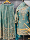 Latest Designer Trending Orgenza Twine Net Top Sarara And Dupatta Set