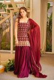 Designer Party Wear Heavy Blooming Faux Georgette Top Sharara And Dupatta Set