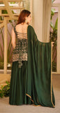 Designer Party Wear Heavy Blooming Faux Georgette Top Sharara And Dupatta Set