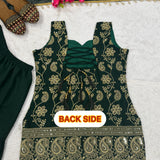Designer Party Wear Heavy Blooming Faux Georgette Top Sharara And Dupatta Set