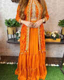 HEAVY GEORGETTE WITH EMBROIDERY WORK BELT LEHENGA KOTI BLOUSE SET