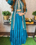 HEAVY GEORGETTE WITH EMBROIDERY WORK BELT LEHENGA KOTI BLOUSE SET