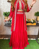 HEAVY GEORGETTE WITH EMBROIDERY WORK BELT LEHENGA KOTI BLOUSE SET