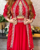 HEAVY GEORGETTE WITH EMBROIDERY WORK BELT LEHENGA KOTI BLOUSE SET