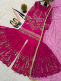Designer Heavy Sindoor Silk Party Wear Top  Sharara and Dupatta Set