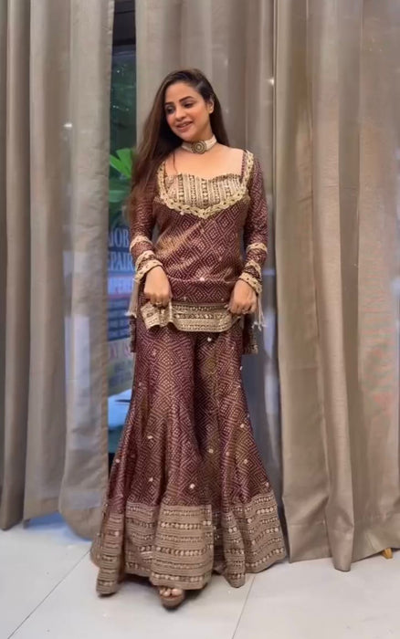 Designer Heavy 3 Pieces Suit Pair With Embroidery Work