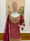 Designer Heavy 3 Pieces Suit Pair With Embroidery Work