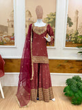 Designer Heavy 3 Pieces Suit Pair With Embroidery Work