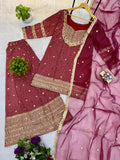 Designer Heavy 3 Pieces Suit Pair With Embroidery Work