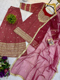 Designer Heavy 3 Pieces Suit Pair With Embroidery Work