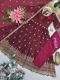 Heavy Two Tone Fandy Silk with Embroidery Sequins Work & Neck In Hand Pearl Work Salwar Kameez