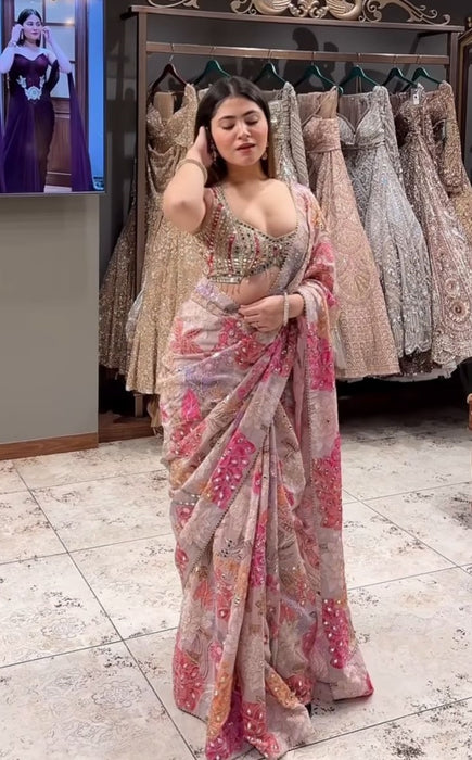 Designer Most Beautiful Latest Real Mirror Work Saree