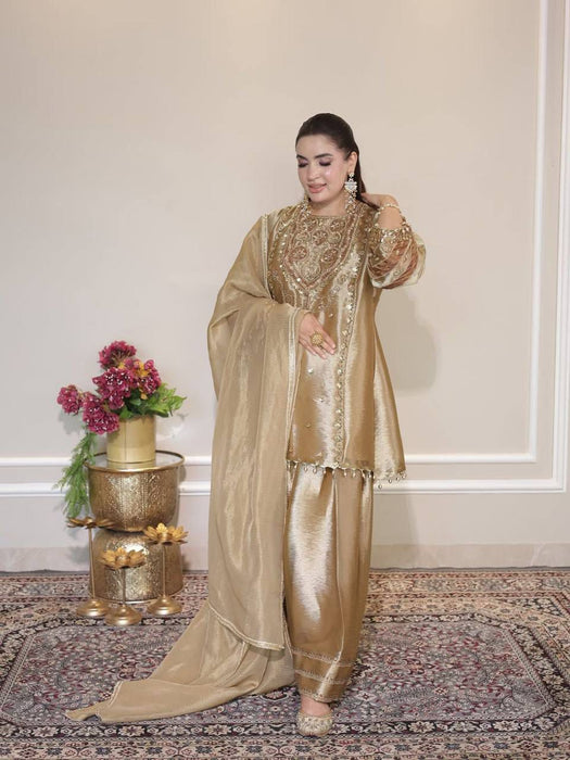 EXCLUSIVE AND TRENDY SEQUENCE EMBROIDERED TOP SALWAAR AND DUPATTA