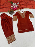 Designer Party Wear Heavy Fandy Silk  Top With Farshi Salwar