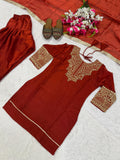 Designer Party Wear Heavy Fandy Silk  Top With Farshi Salwar