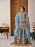 Latest Designer Heavy Chinnon Silk  Top Plazzo and Dupatta Set