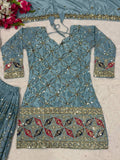 Latest Designer Heavy Chinnon Silk  Top Plazzo and Dupatta Set