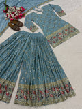 Latest Designer Heavy Chinnon Silk  Top Plazzo and Dupatta Set