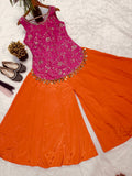 Designer Party Wear Top And Sharara Embroidery  And Sequence Work