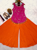 Designer Party Wear Top And Sharara Embroidery  And Sequence Work